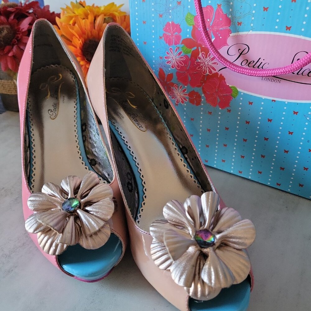 Poetic Licence Women's Summer Bloom Heels Shoes Peach Fuchsia Multi-Color 8.5us - Picture 4 of 16